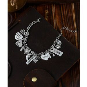 Silver Multi Charm Link Bracelet Adjustable Pendant Heart Flower Butterfly New
